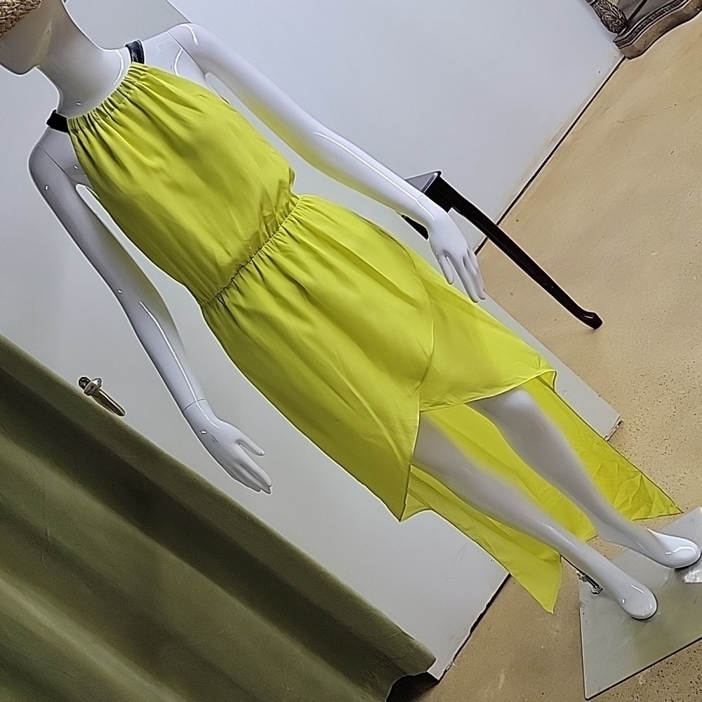 Venus Hi Low Lightweight Chiffon High Scoop Neckline Neon Dress Size XS